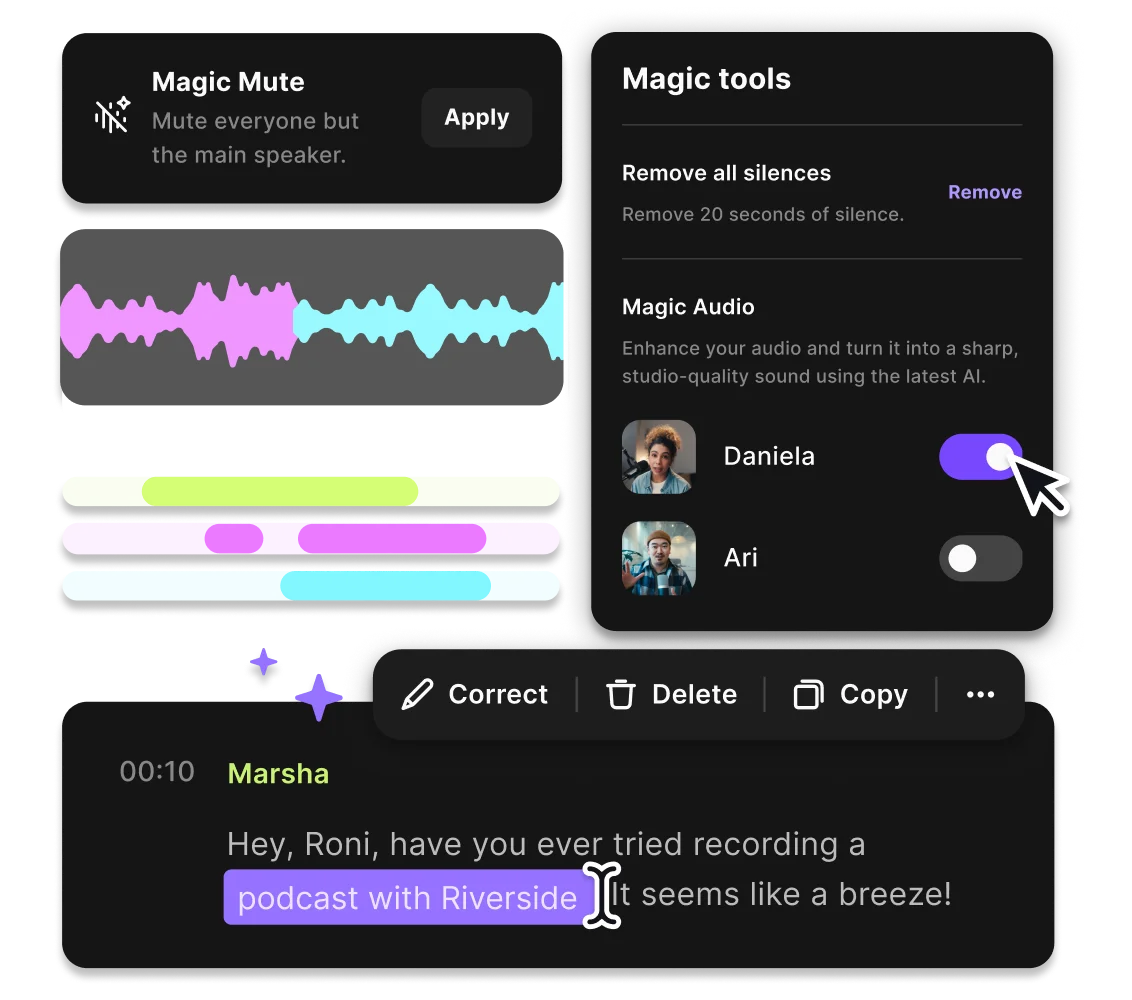 Riverside automatic translation and audio editing