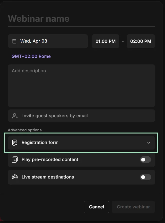 Riverside custom regitration form