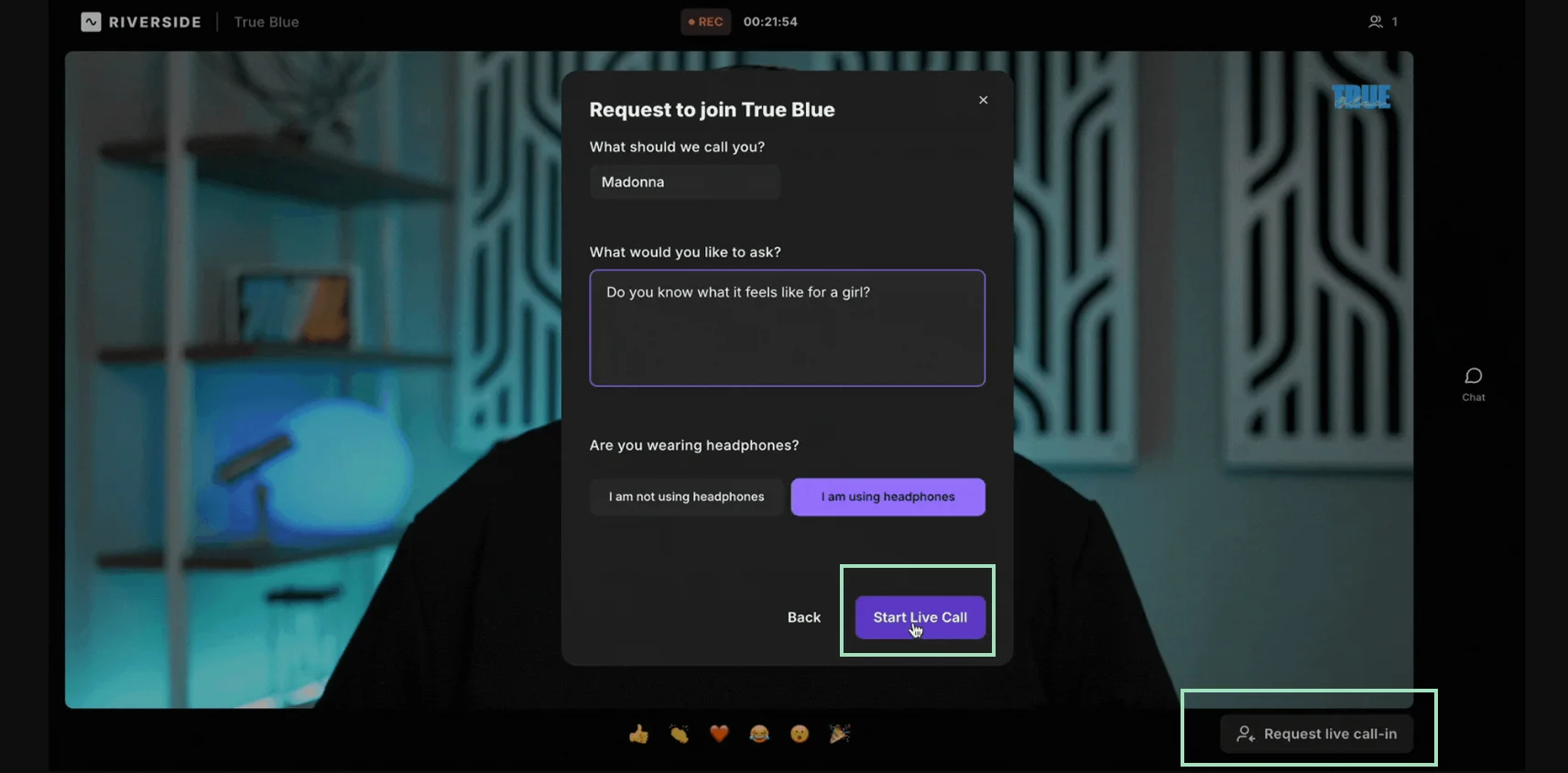 Riverside webinarquesting a live call-in