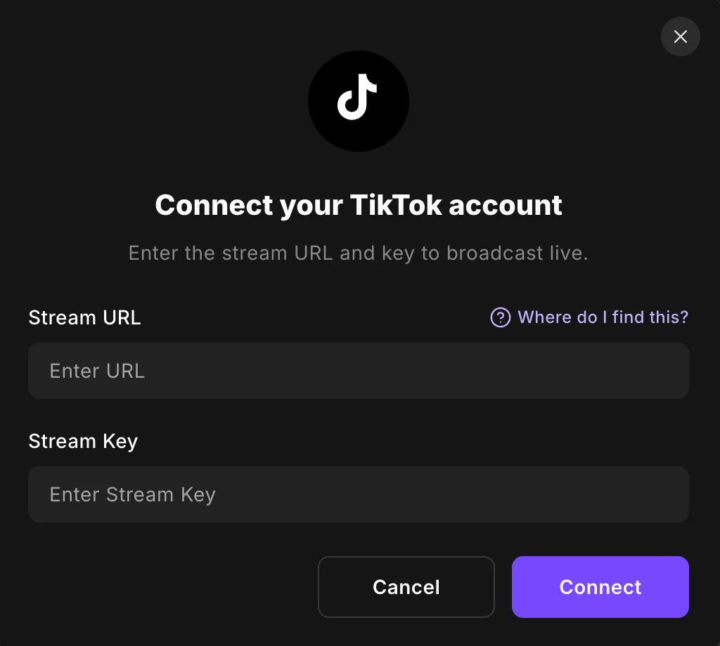 Adding a TikTok stream key on Riverside