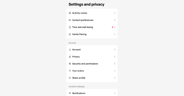 TikTok Profile settings