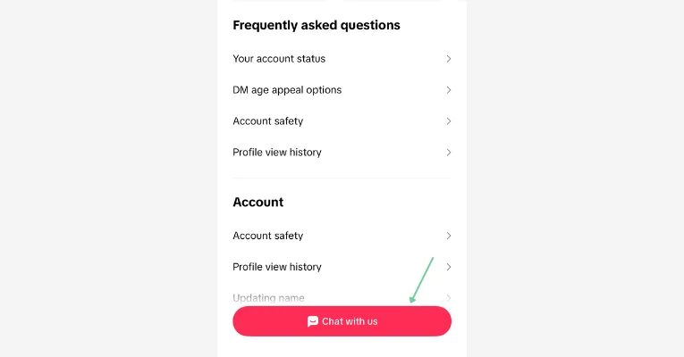 TikTok Help center chat