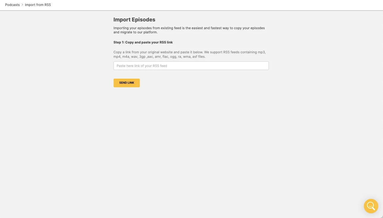 Spreaker’s dedicated RSS importer page