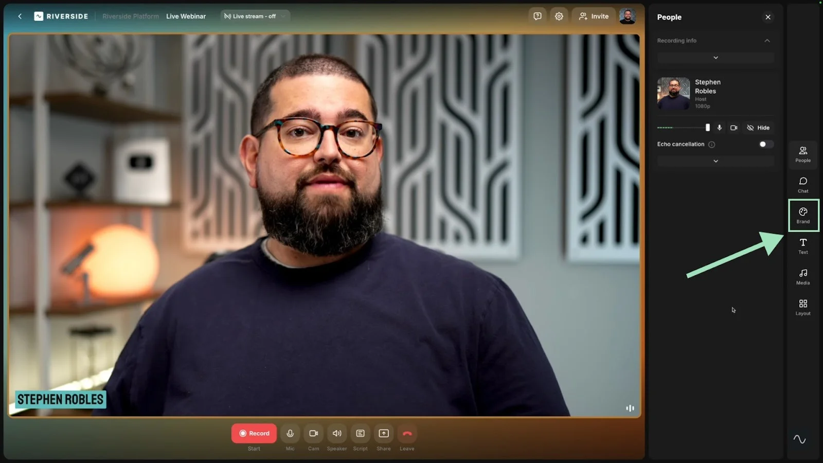 Riverside Webinar Branding-Optionen