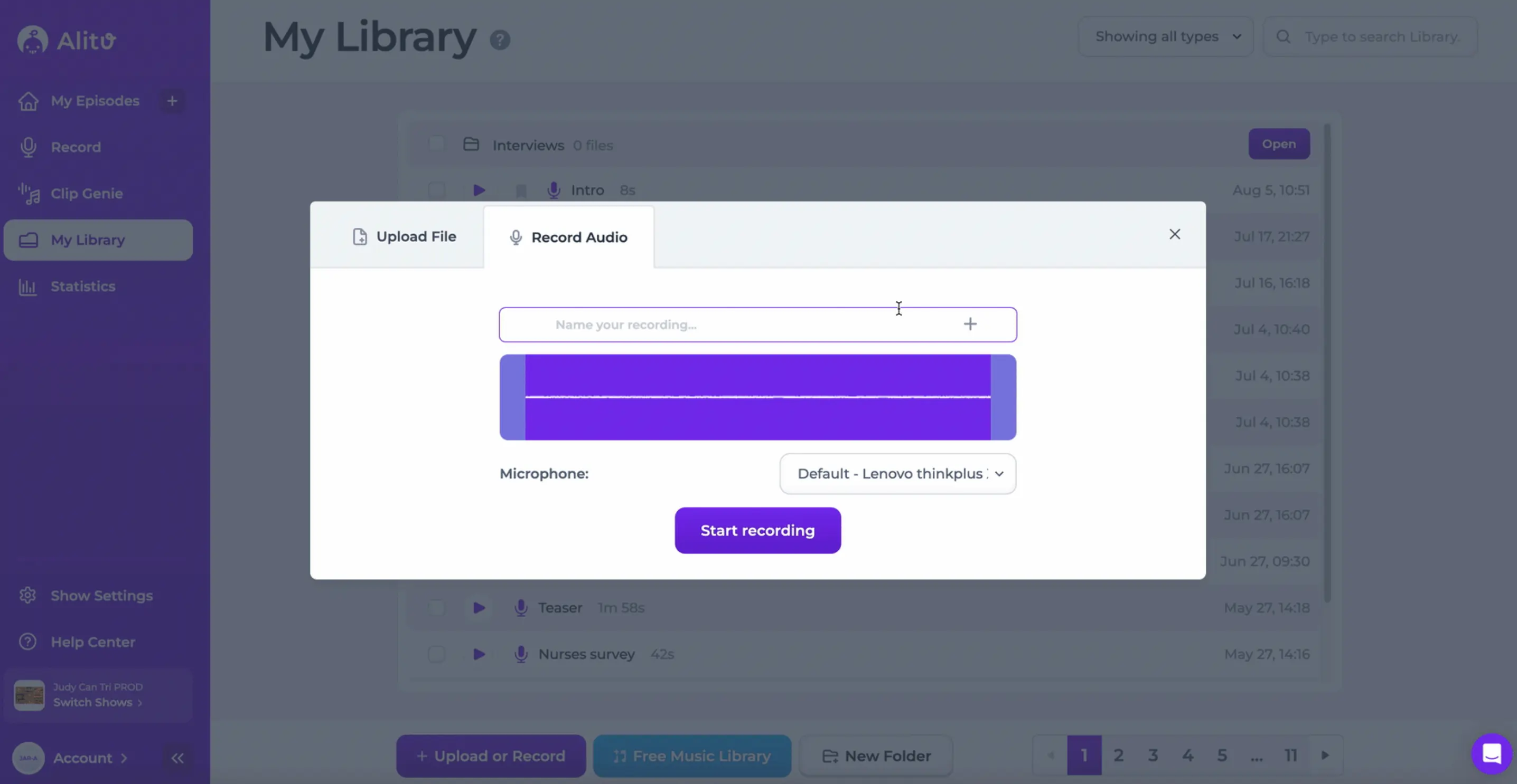 Alitu podcast recording software