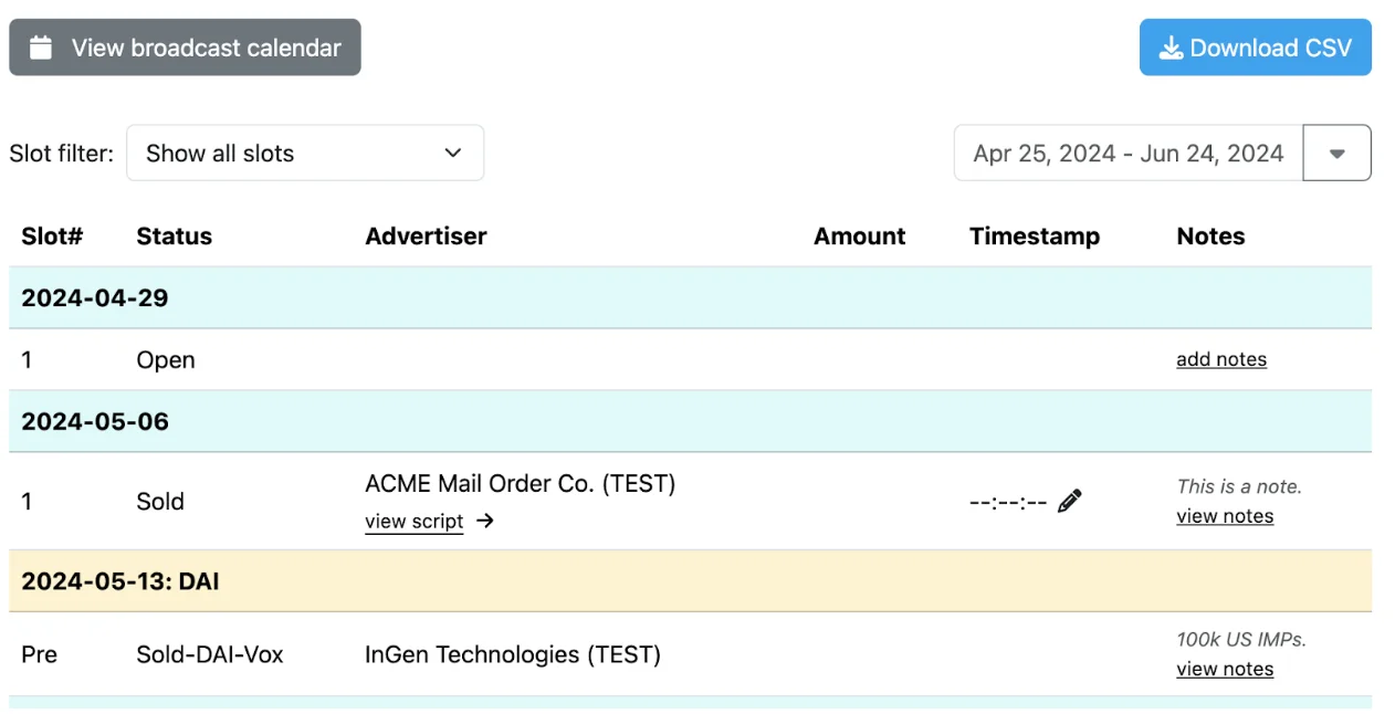 Audioboom ad management dashboard