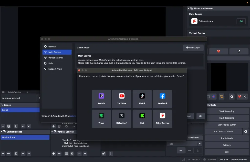 Setting up multistreaming in OBS