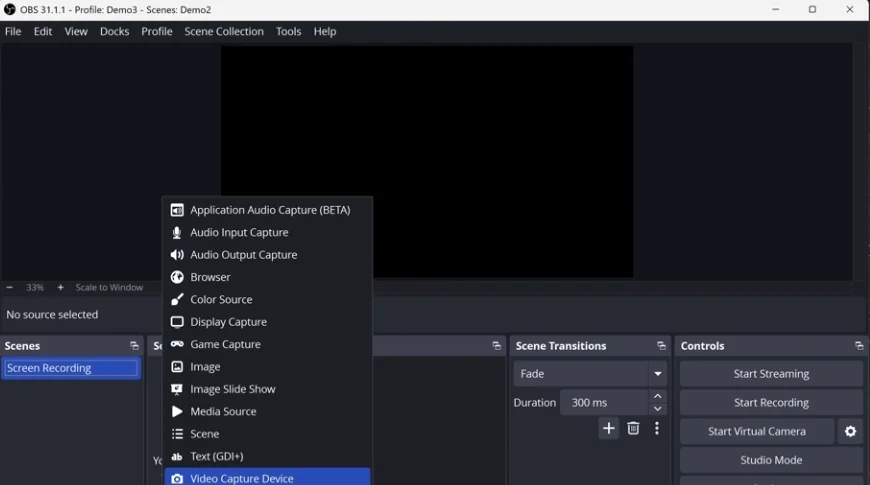Setting up screen capture sources in OBS