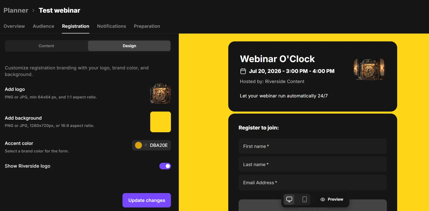Customizing the design of your registration page