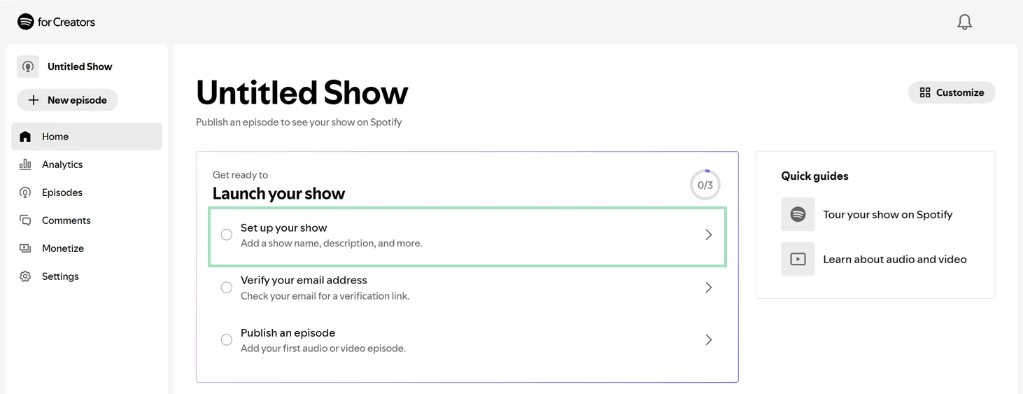 Setting up a new podcast on Spotify for Creators