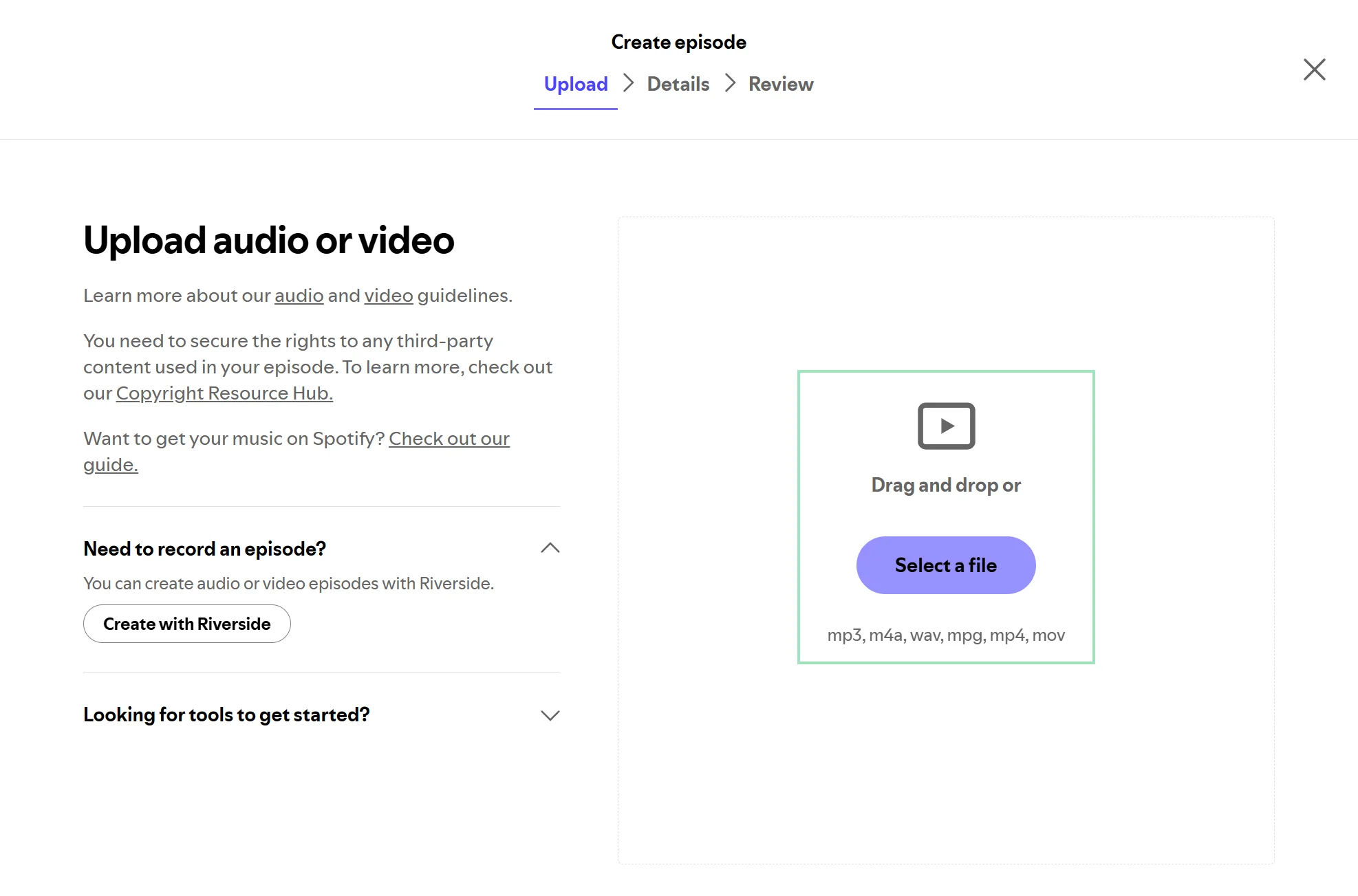 Uploading a podcast episode on Spotify for Creators