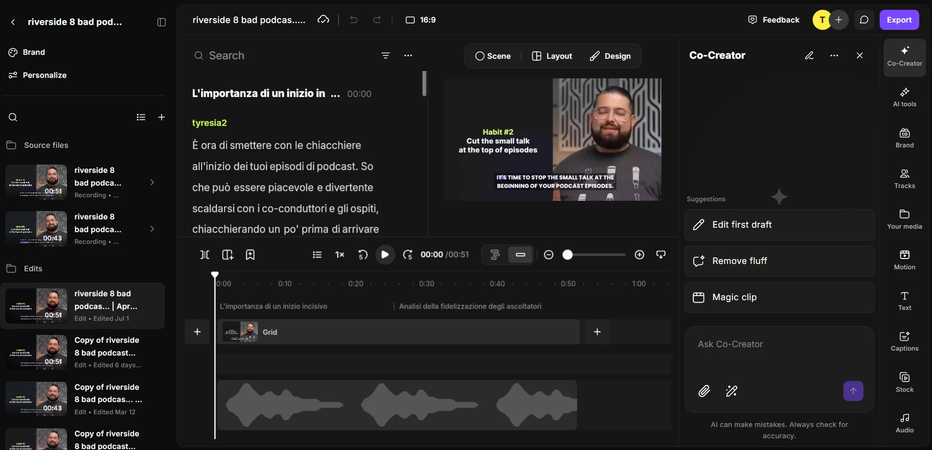 Using Riverside's editor