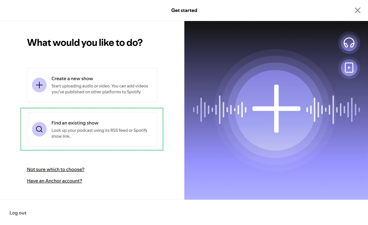 Find an existing show on Spotify for Podcaster