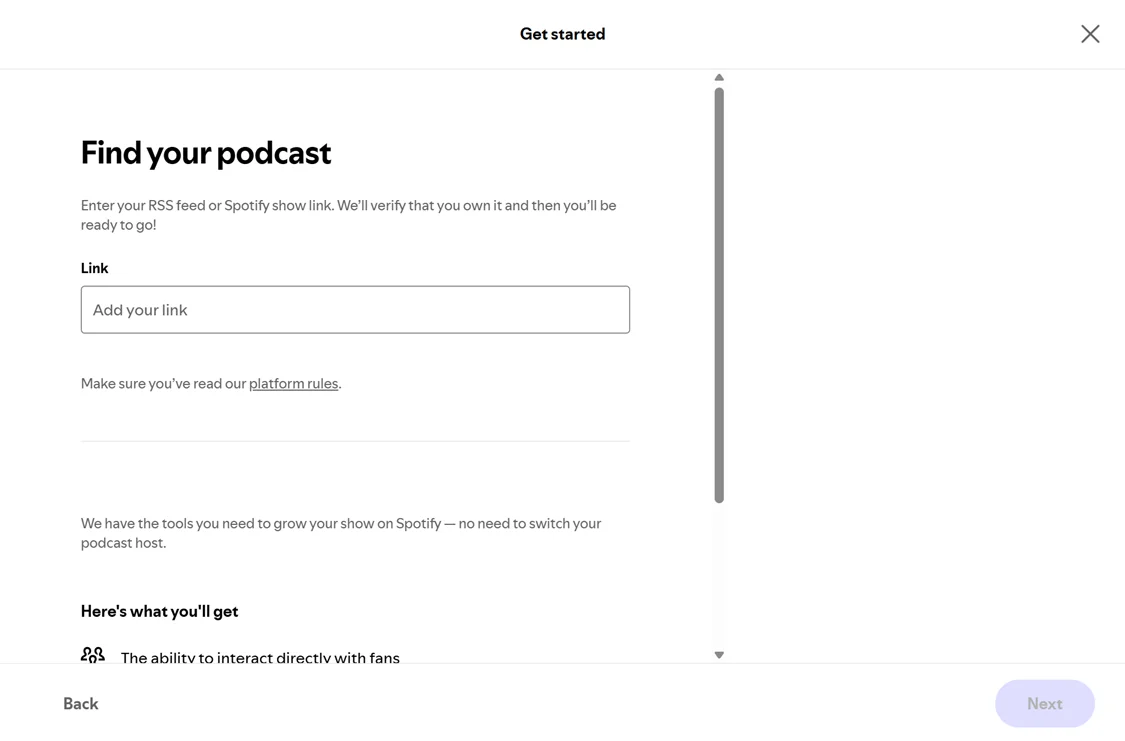 Find a podcast on Spotify for Podcaster
