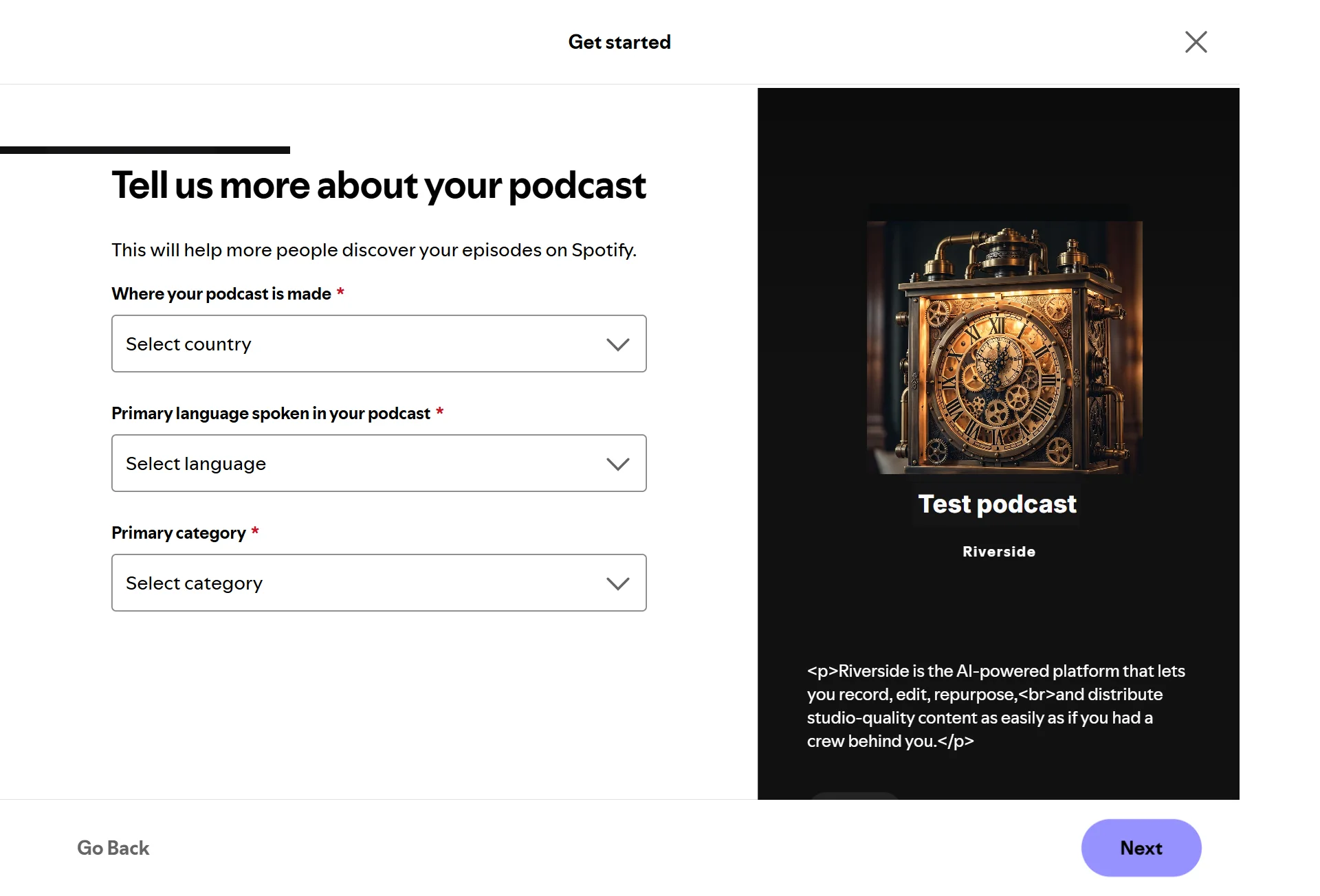 Providing details for your show on Spotify for Podcaster