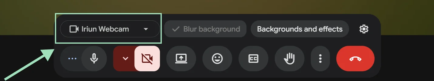 Selecting Iriun webcam on Google Meet