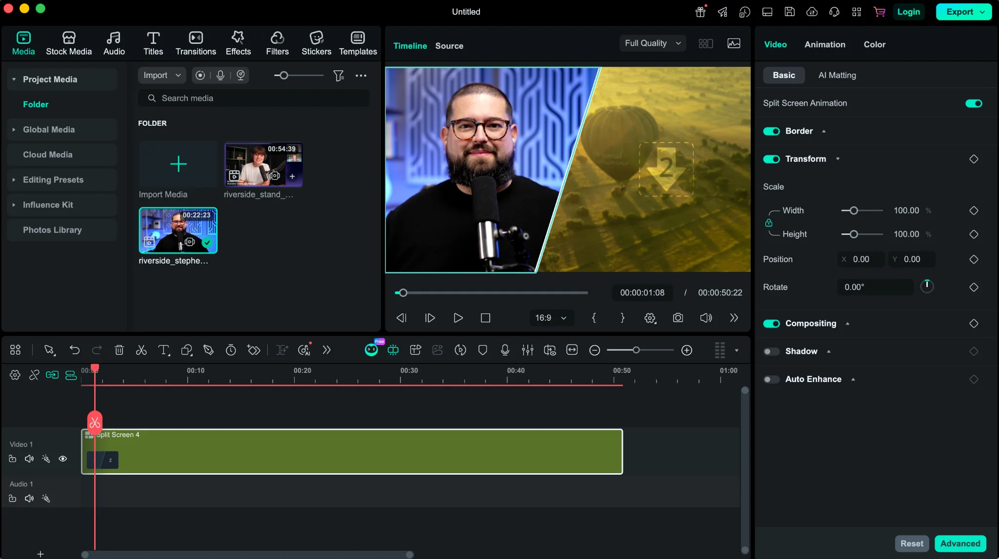 Making a split-screen video in Filmora
