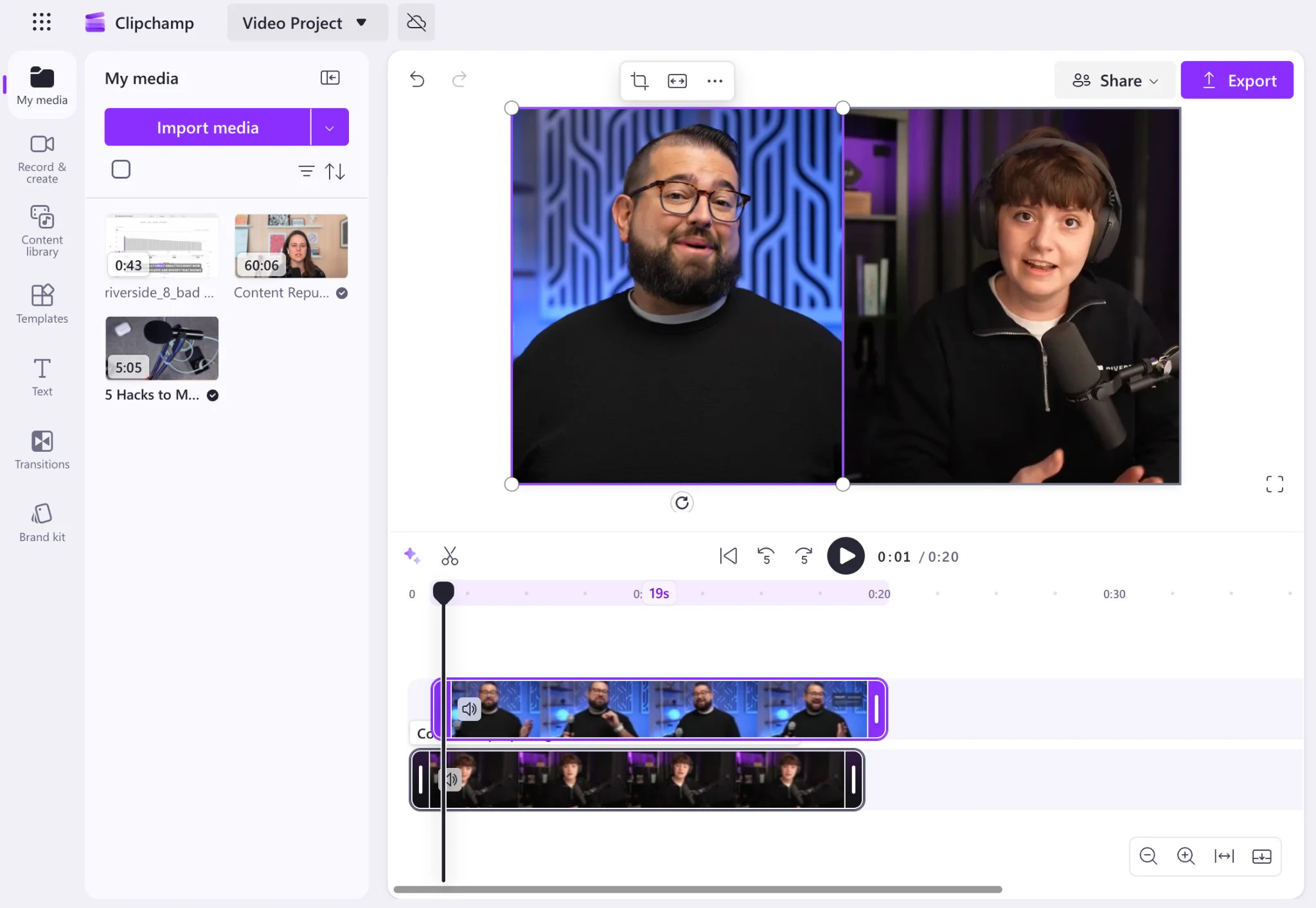 Making a split-screen video in Clipchamp