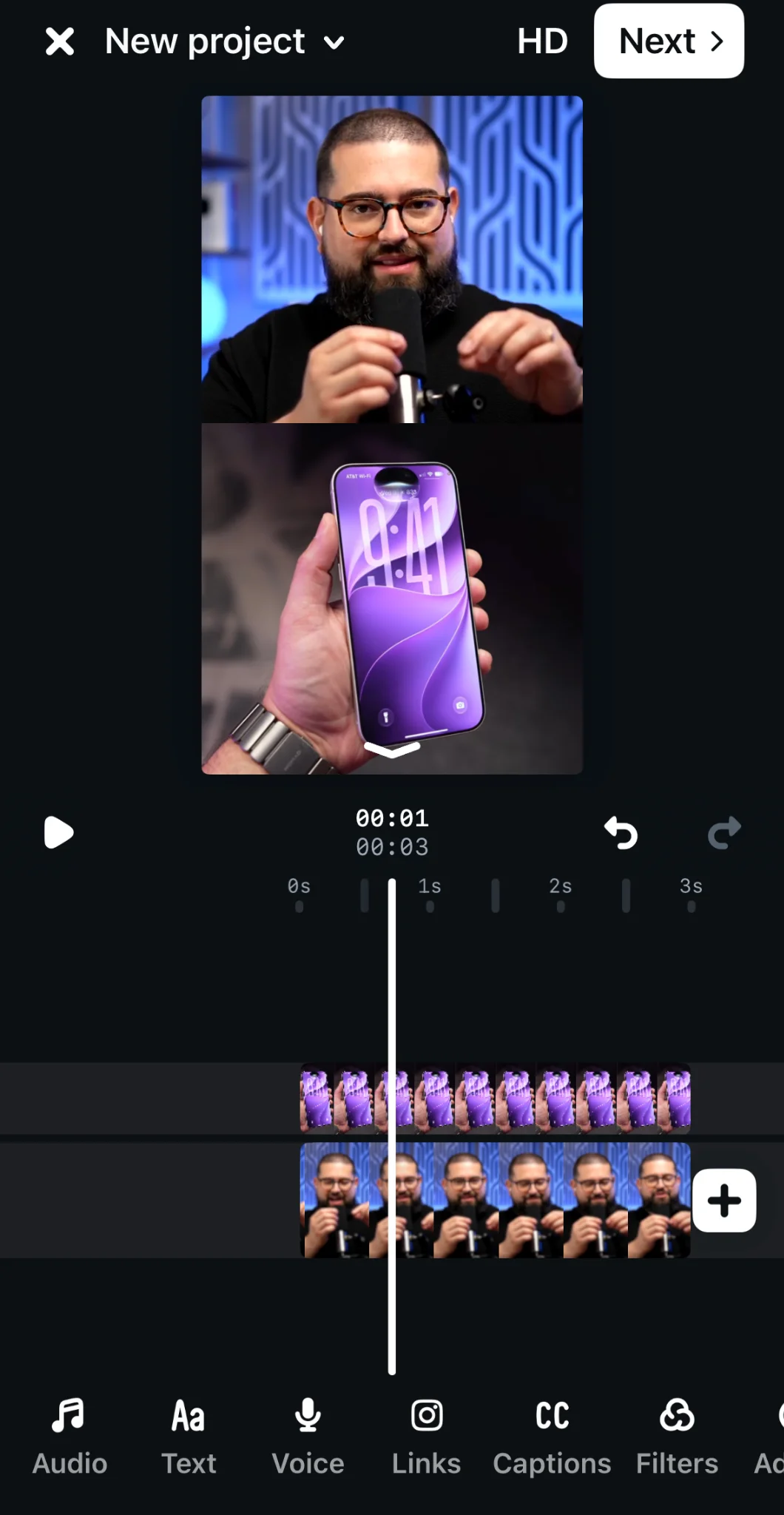 Making a split-screen video on Instagram