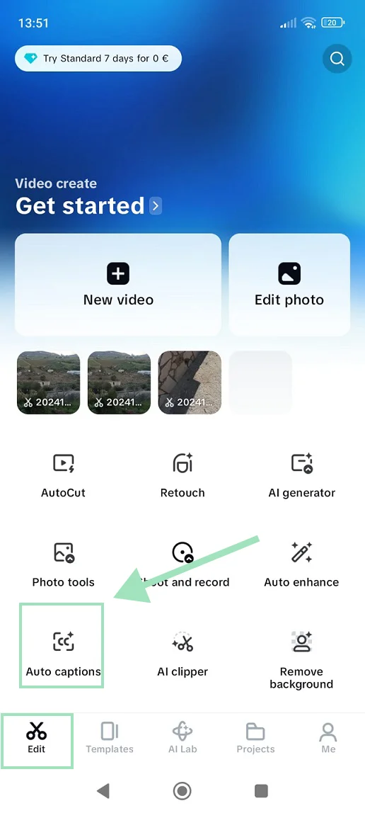 Uploading a file on Capcut