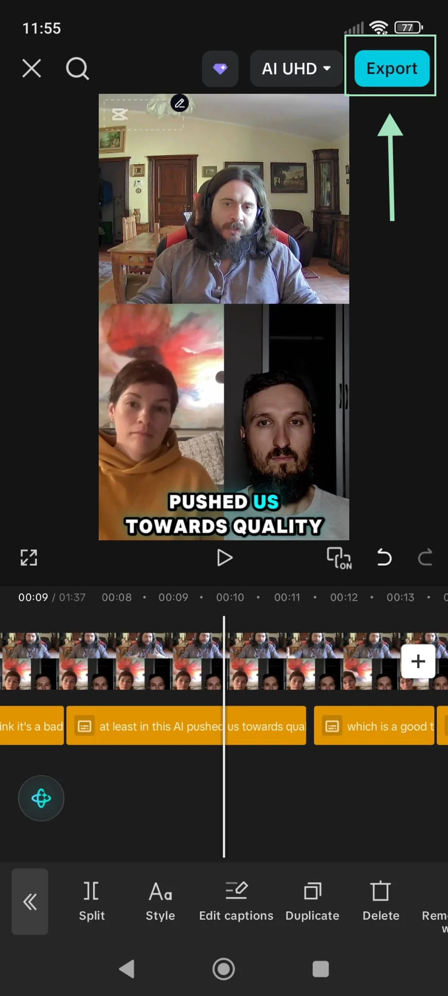 Exporting a captioned video in CapCut