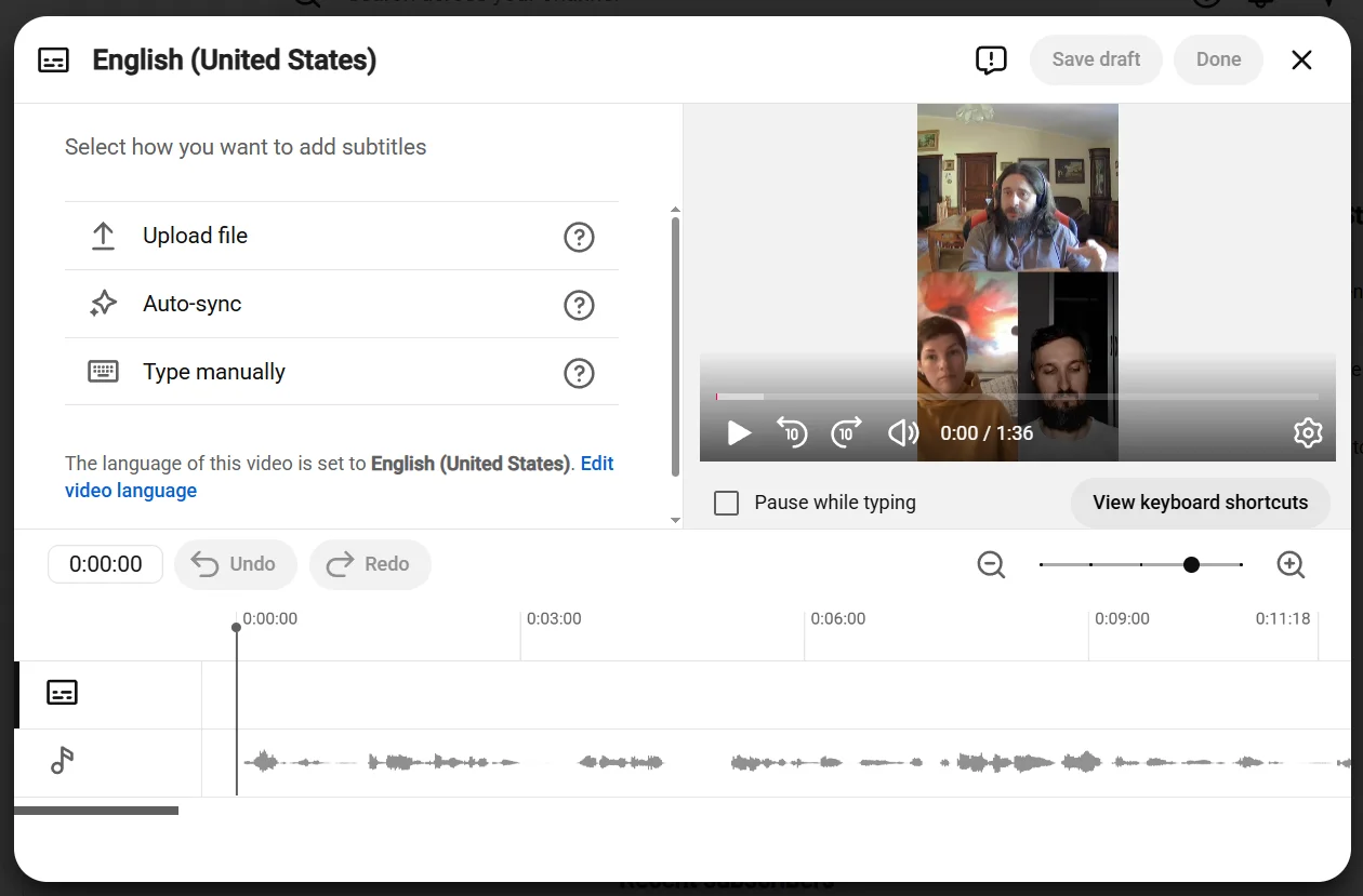 Adding a subtitles file in YouTube Studio