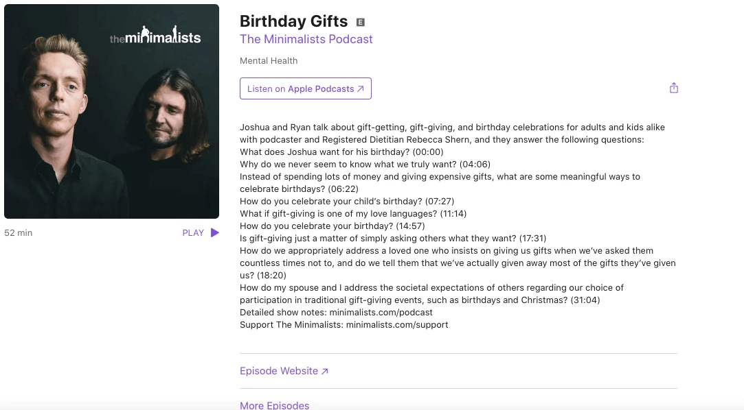 Show notes of episode 294 of The Minimalists Podcast.