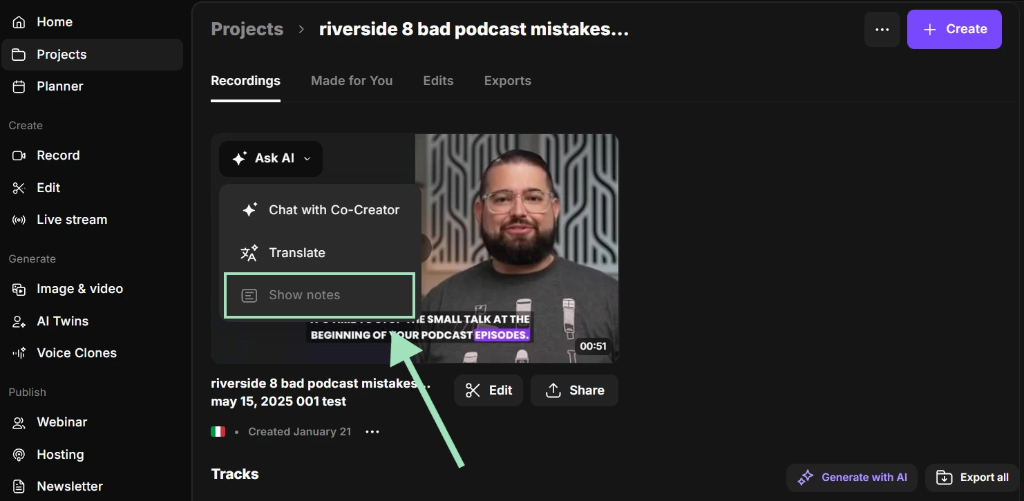 Generating show notes with AI