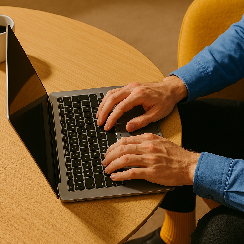 Image of man typing on a laptop keyboard