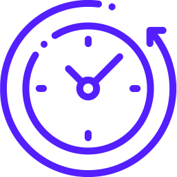 Purple clock icon with circular arrow representing time or refresh