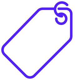 Bright purple price tag icon with a simple, clean line design