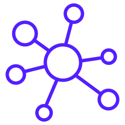 Purple network diagram with central node connected to six surrounding circles