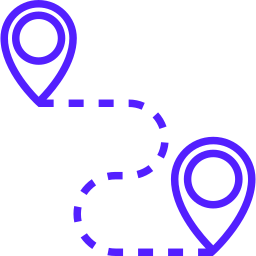 Purple map pins connected by a dotted route line