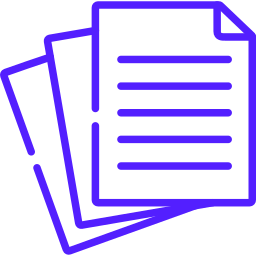 Purple stacked documents icon with lined pages and corner fold