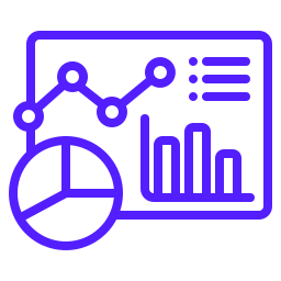 Blue icon of data analytics dashboard with pie chart and line graph