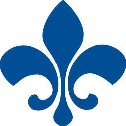 Fleur di lis blu scuro, simbolo araldico tradizionale con quattro petali.