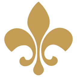 Simbolo dorato di fleur-de-lis con tre petali stilizzati e decorativi