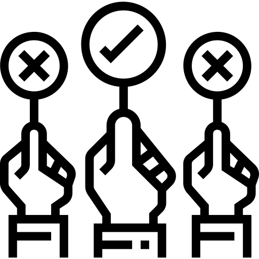 This icon symbolizes difference as two hands in the icon are holding 'X' signs and the hand in the middle is holding a check symbolize proper difference