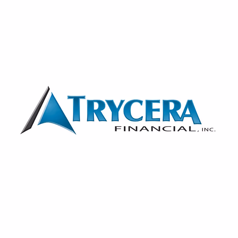 Trycera Financial company logo with stylized blue and black triangular symbol.