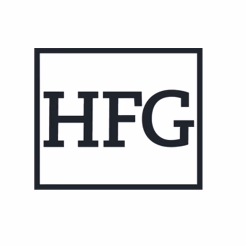 The letters HFG in bold uppercase inside a black rectangular border.