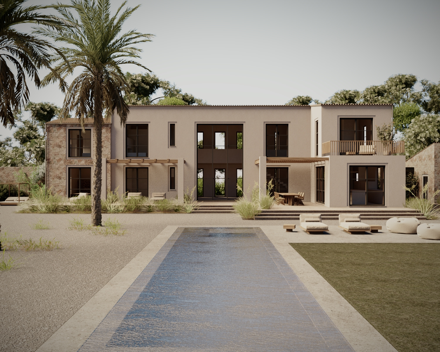 Finca Santanyi Rendering Fassade Pool