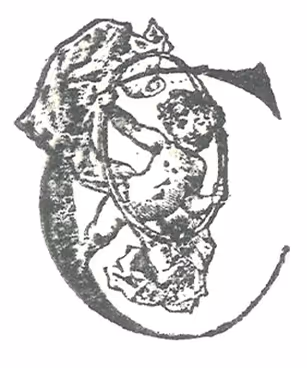 Decorative letter "C" with angel
