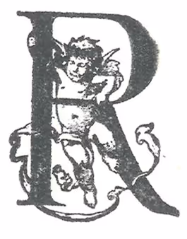 Decorative letter "R" with angel