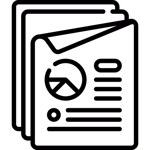 Icon of a report with a chart, representing financial reporting and business performance insights