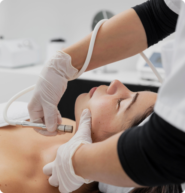 A person receiving a medical aesthetic procedure.