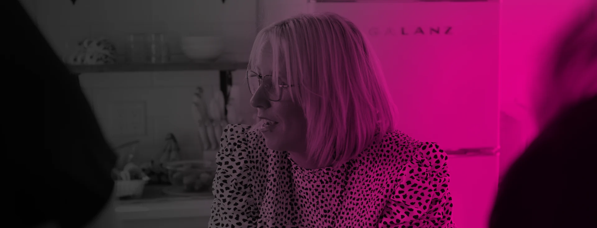 lindsey talking with pink gradient