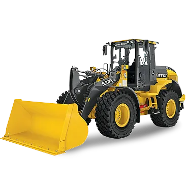 Yellow John Deere 524X wheel loader with a large front bucket.