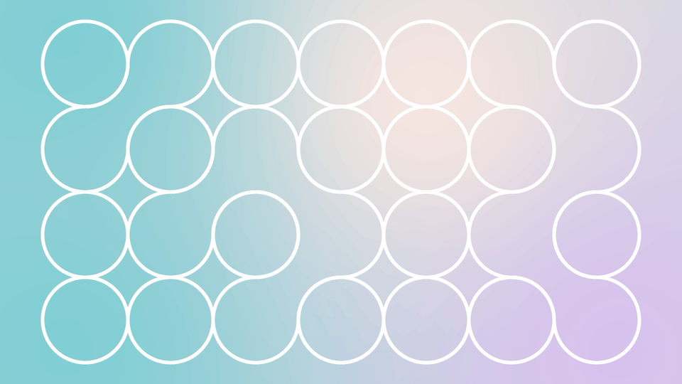 An image of a group of elderly persons inside colorful bubbles, connected with a smooth gradient.