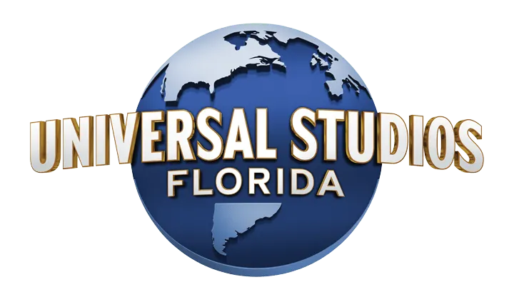 Universal Studios Florida logo with gold and white text overlaying a blue globe showing parts of North and South America.