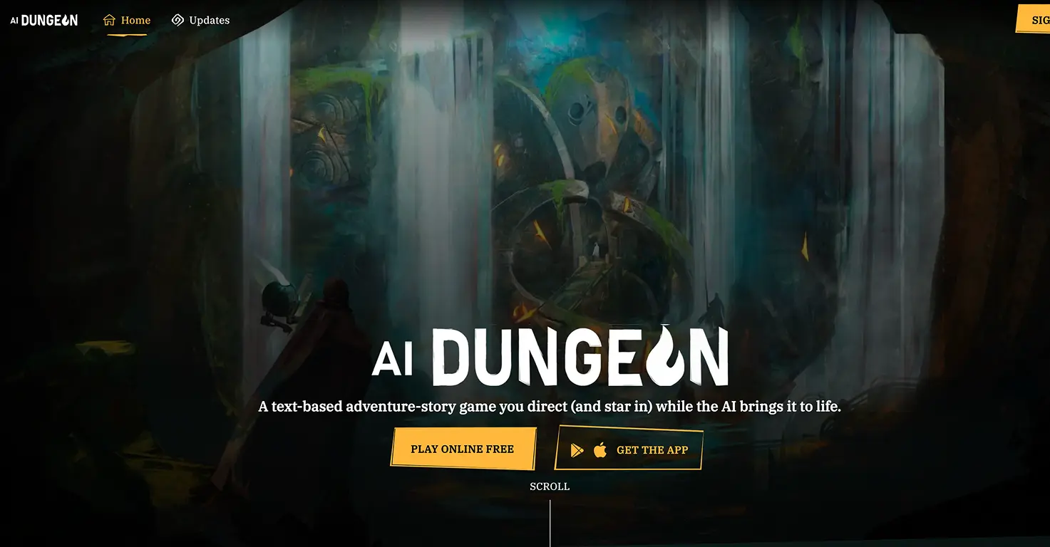 AI Dungeon text adventure game for older students